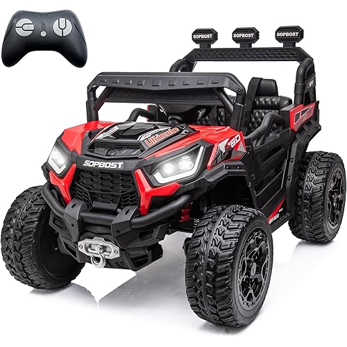 sopbost 24V Kids Ride On Car with Remote Control Battery Powered 4 Wheeler 2x2/4x4 Motorized Ride On UTV Ride On Toys for Boys Girls, EVA Tires Wheels, Red