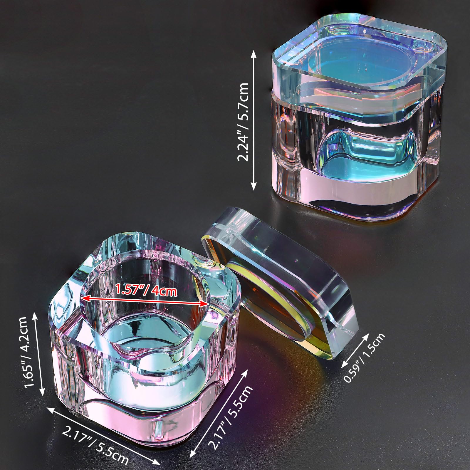 Udefineit Nails Tips Art Dappen Dish mit Deckel, robuste Kristallglas-Maniküre-Nagelschale, Mini-schillernde Glasur, Nagelkunst-Pinsel, Waschbehälter, quadratische Dämpfungsschale für Nagelkunst,