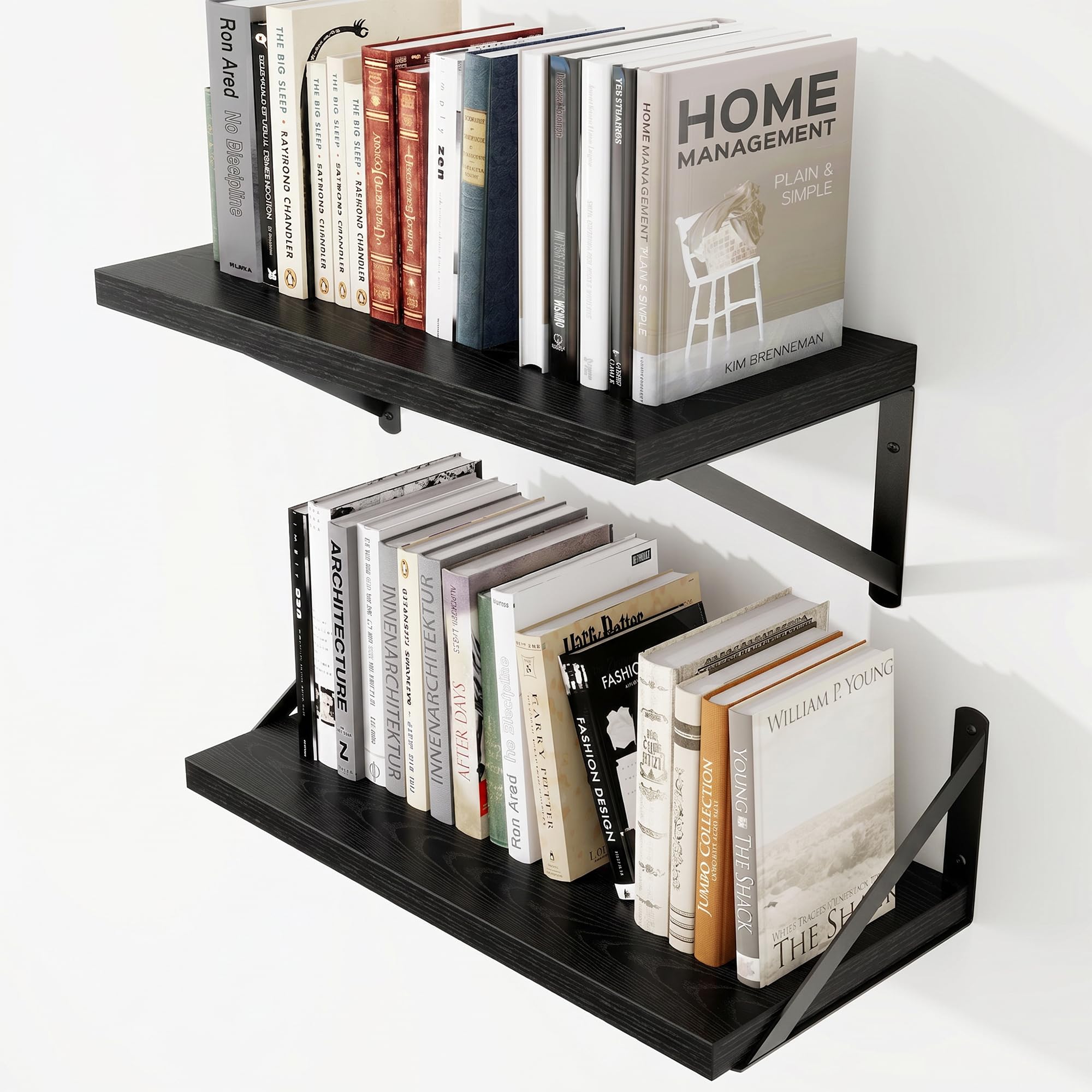 20cm Deep Floating Shelves, 40cm Long, 13kg Capacity, Black Finish, 2pcs — image 1