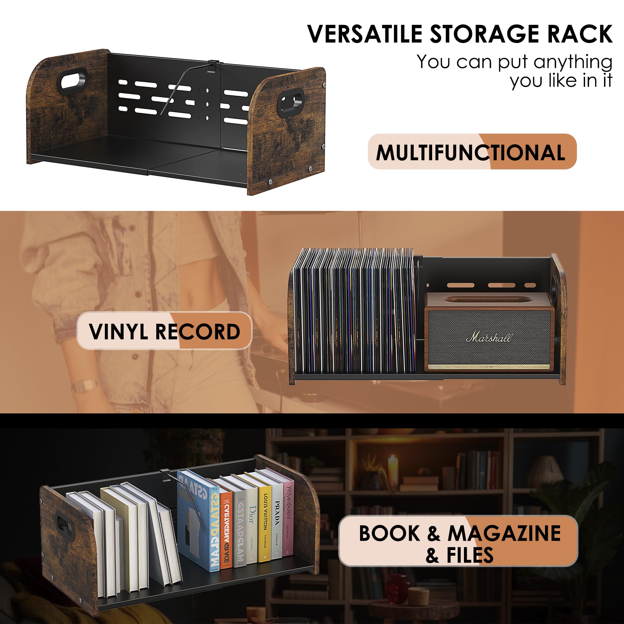 Soporte de almacenamiento de discos de vinilo, soporte expandible con divisor móvil, almacenamiento de álbumes de 110 LP para discos de vinilo, soporte de vinilo, estante de exhibición de discos,