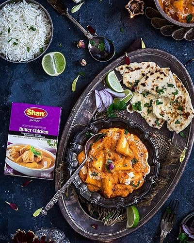 Miniatura 8 de Shan Mezcla de receta y condimento de pollo con mantequilla, 1.76 oz (50 g)  Polvo de especias para pollo jugoso en salsa rica de tomate y