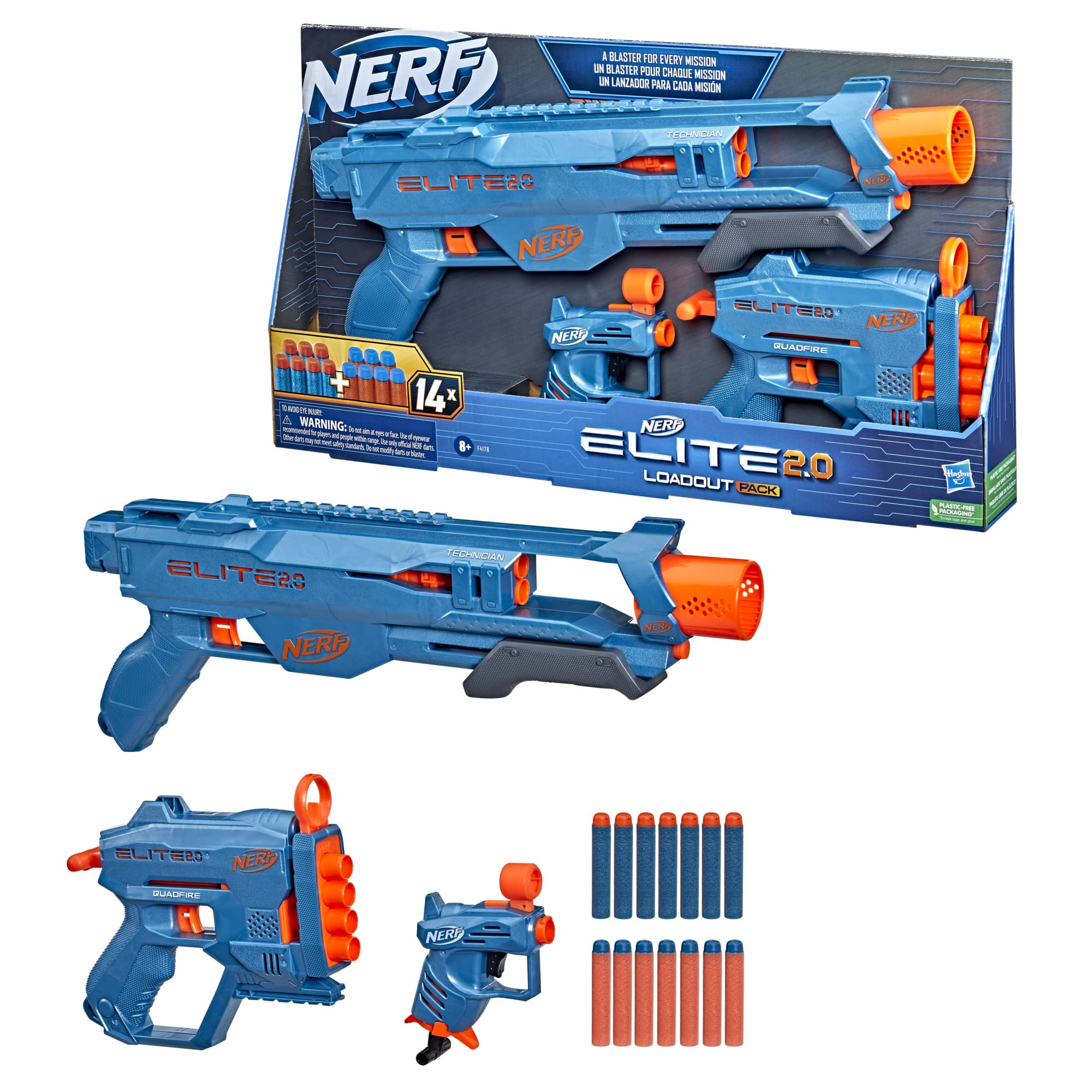 Nerf Elite 2.0 LoaoutPack 3Pack Technician DS-2, QuadFire QS-4 i Ace SD-1 + 14 Strzałek F4178