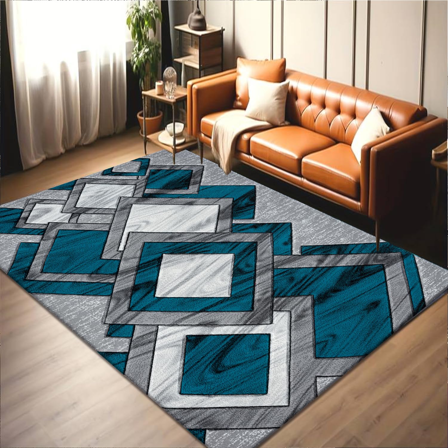 Rugs Inn Dazzling Diamond Rug - Super Soft Pile with Solid Design and Geometric Pattern, Perfect for Living Room, Dining Area, and Kids' Bedroom (Teal, 160 x 230 cm)