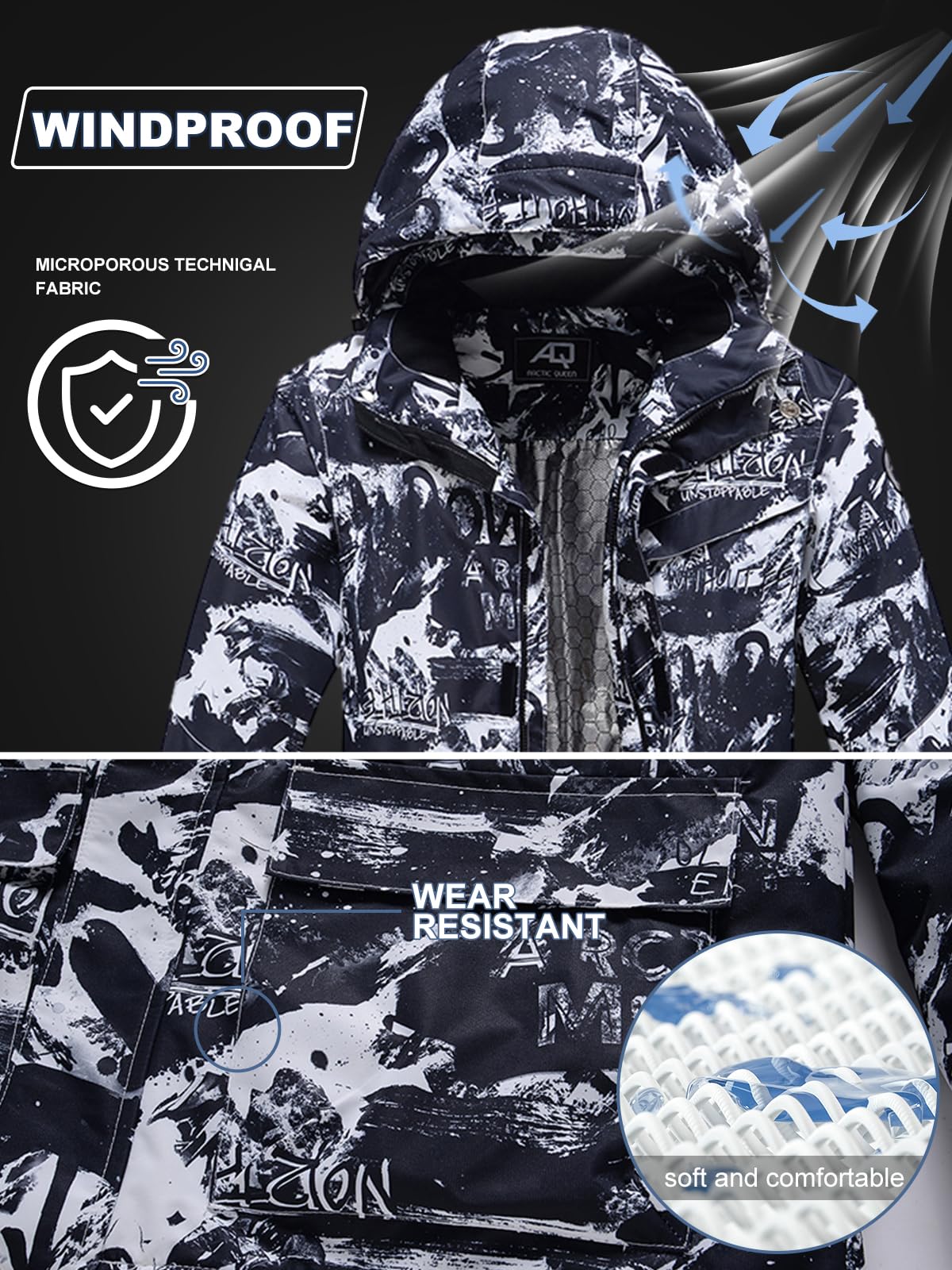 HOUZONIY Conjunto de traje de esquí para hombre, traje de nieve, cálido, resistente al viento, 2 piezas