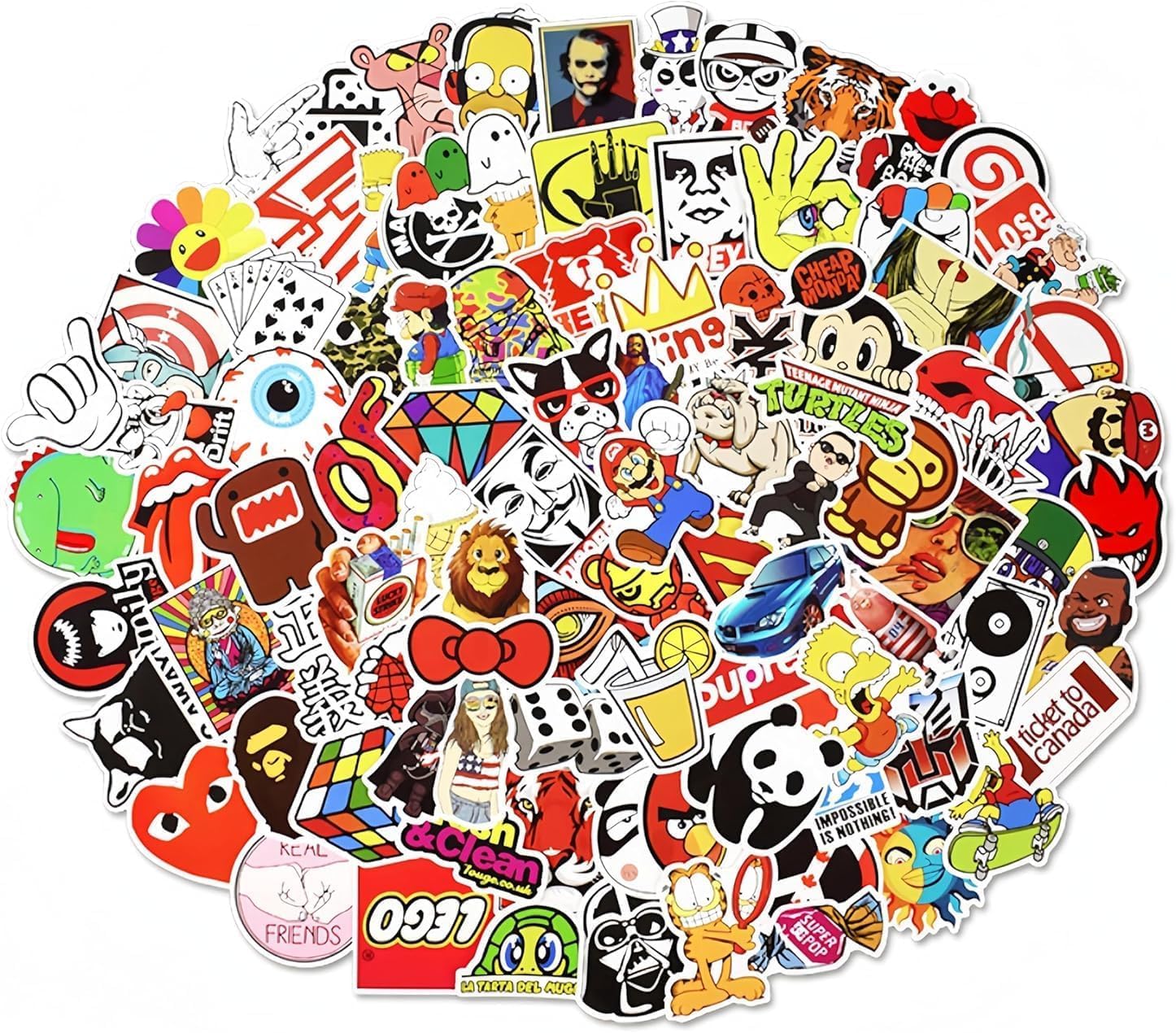 100pcs Waterproof Stickers Pack for Fashion Laptop Decals Water Bottle Cars Motorcycle Bicycle Bumper Skateboard Luggage Phone Case DIY Decoration Logo Books (Random Color)