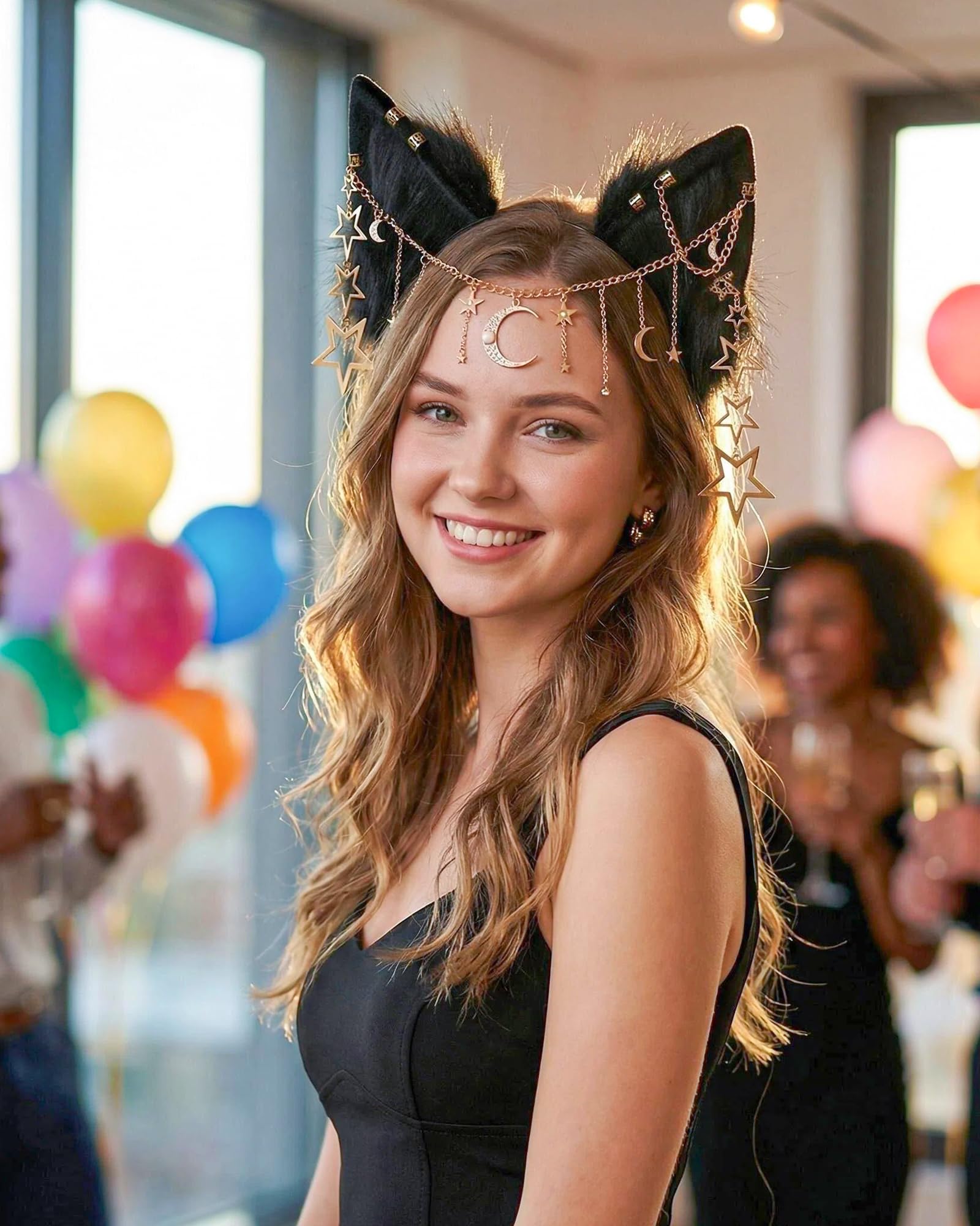 BNLIDES Handmade Furry Animal Ears Headwear Realistic Plush Adult Cosplay Accessory for Party, Anime and Convention Dress-Up: Galaxy Black