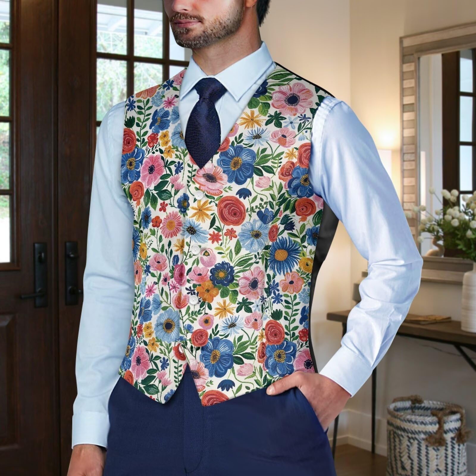 Biyejit Chaleco de camuflaje para hombre, chaleco formal con botón, cuello en V, para negocios, fiesta de esmoquin S-4XL
