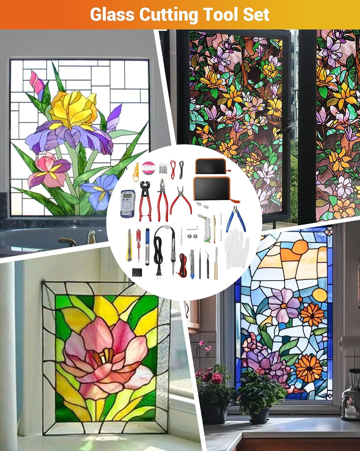 Stained Glass Making Starter Kit, Stained Glass Kits for Beginners, Includes Stained Glass Making Tool Set, 100W Soldering Iron Set, and Glass Cutting Tool Set, for Making Stained Glass.