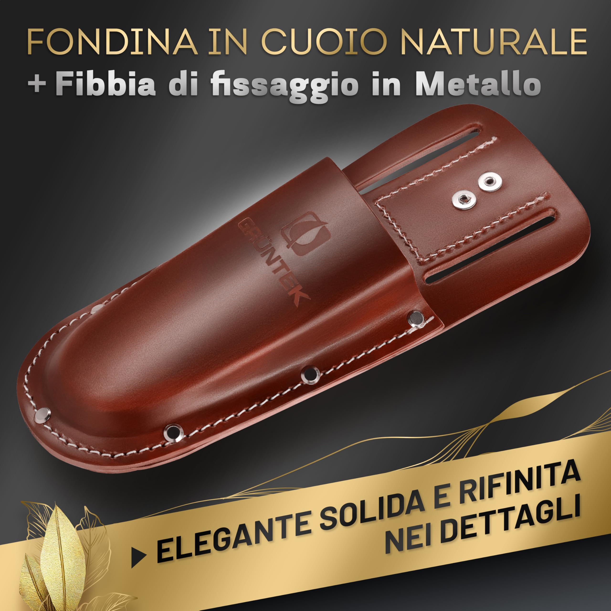 GRÜNTEK Fondina per Cesoie da Giardino in Vera Pelle Fodero Custodia per Forbici da Potatura in Cuoio di Colore Marrone Scuro