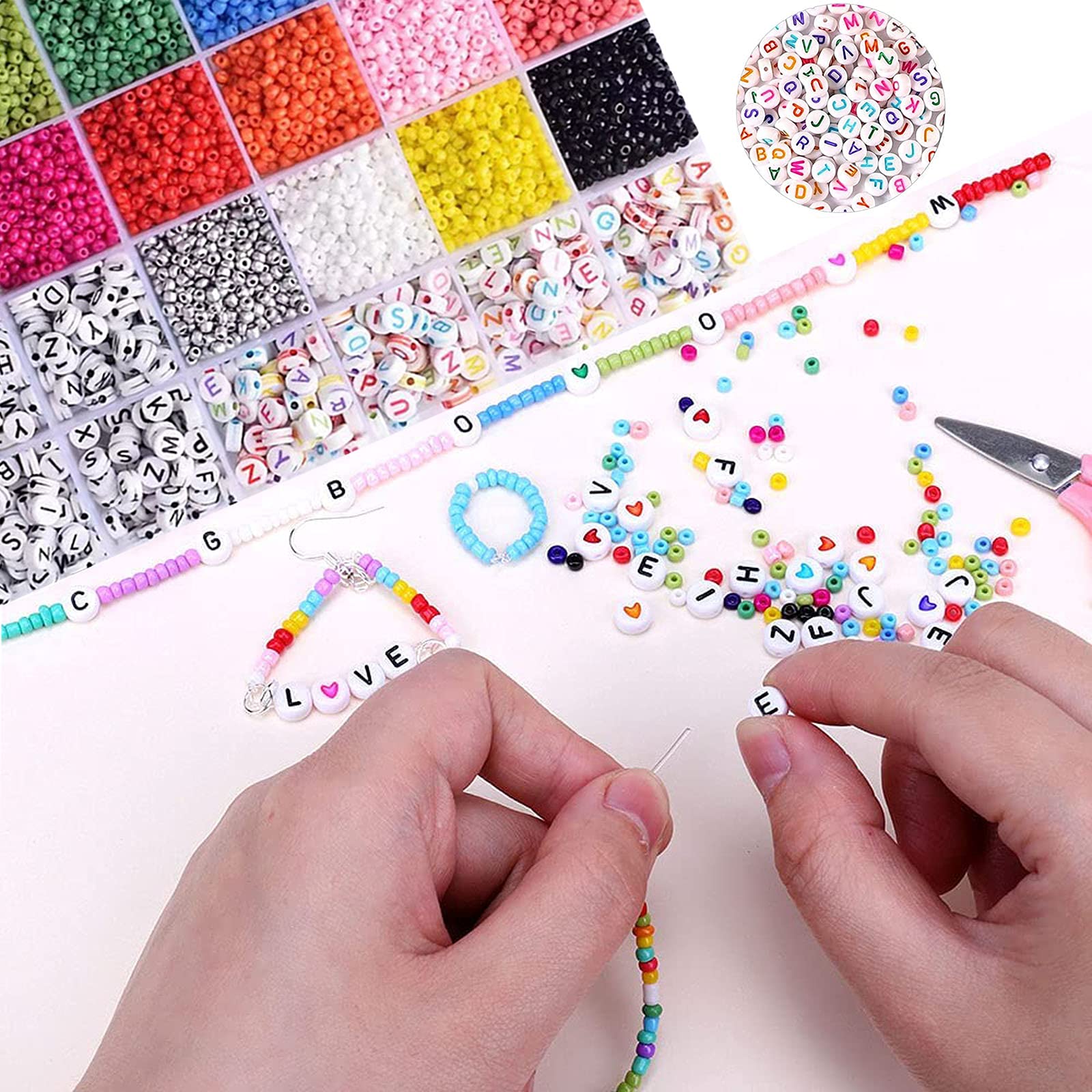 6800 Glasperlen Set Mit Buchstabenperlen – 3 Mm, 16 Farben, In Aufbewahrungsbox