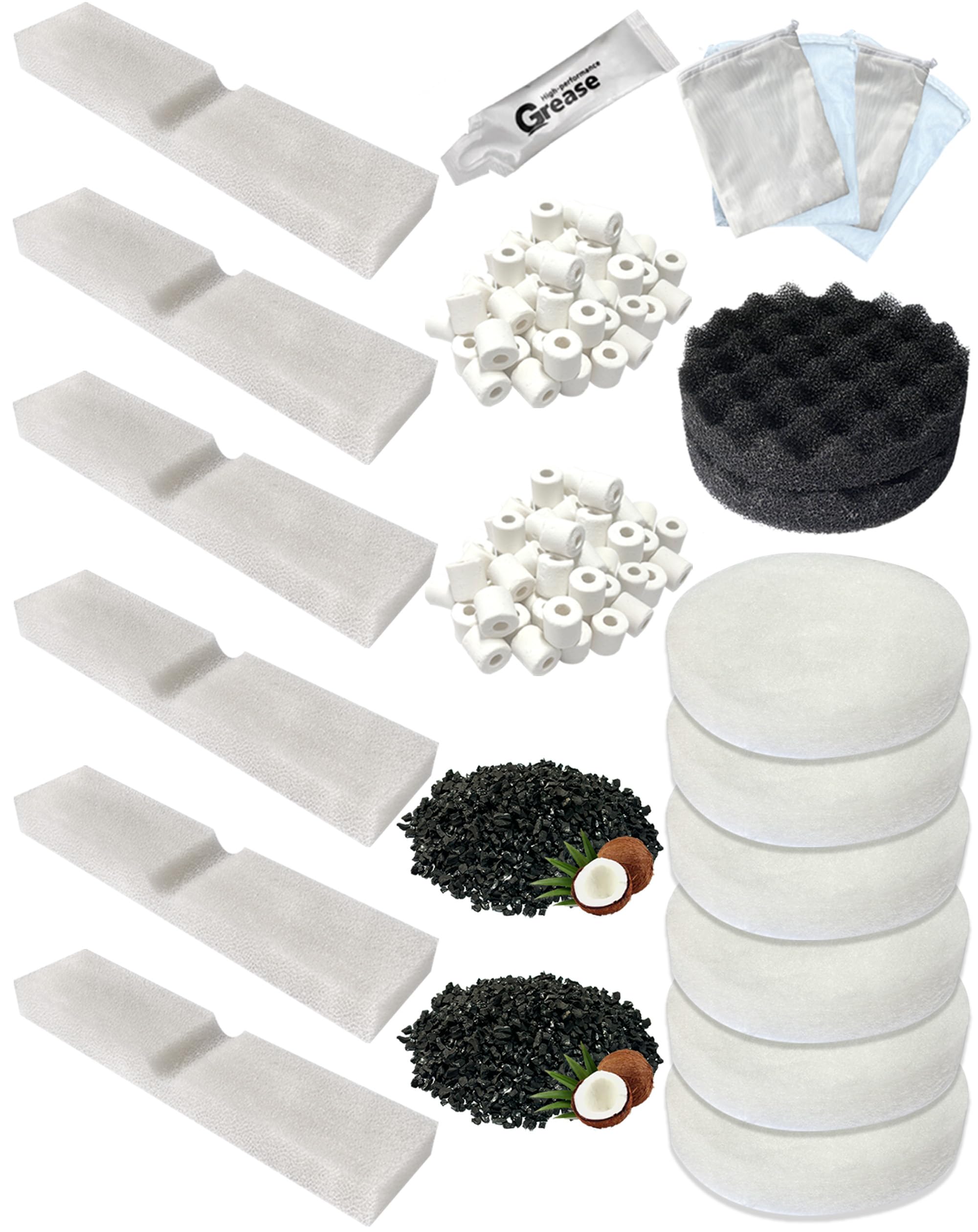 beaufan 23 Packs Aquarium Media Kit Compatible with Fluval FX2 / FX4 / FX5 / FX6 Canister Filters, Includes Bio-Foam Blocks, Carbon Sponge Filters, Ceramic Rings, Activated Carbon, Silicone Lubricant