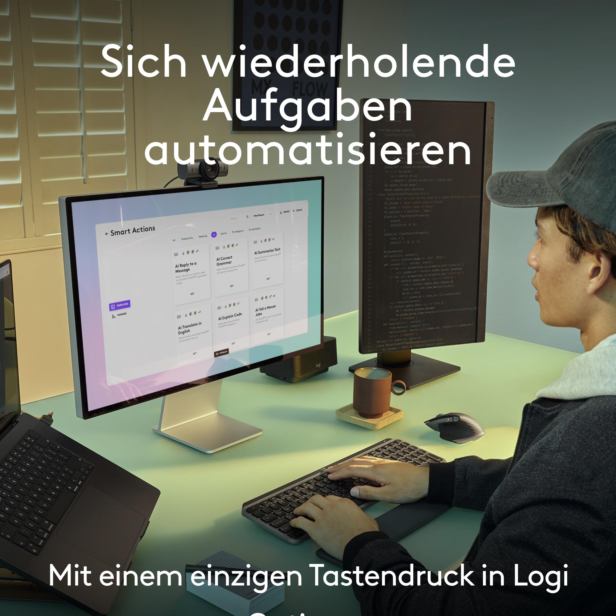 Logitech MX Keys S Combo for Mac, kabellose Tastatur/Maus mit Handballenauflage, beleuchtete Tastatur, schnellscrollende Maus, Bluetooth USB C für Pro/MacBook Air/iMac/iPad, QWERTZ DE - Grau