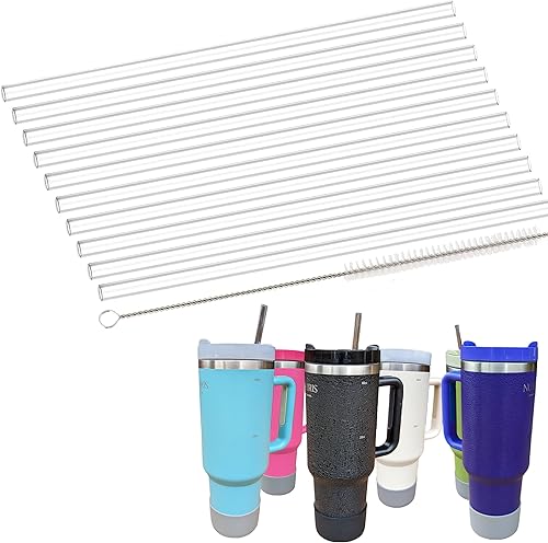 NU IRIS Juego de 10 popotes reutilizables de primera calidad + cepillo de limpieza para tu vaso aislado NU IRIS de 40 onzasQuencher de viaje, para