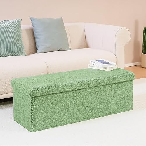 Miniatura 72 de PINPLUS Otomanas otomanas de almacenamiento con forma cuadrada con reposapiés de almacenamiento para sala de estar, asiento otomano Boucle para