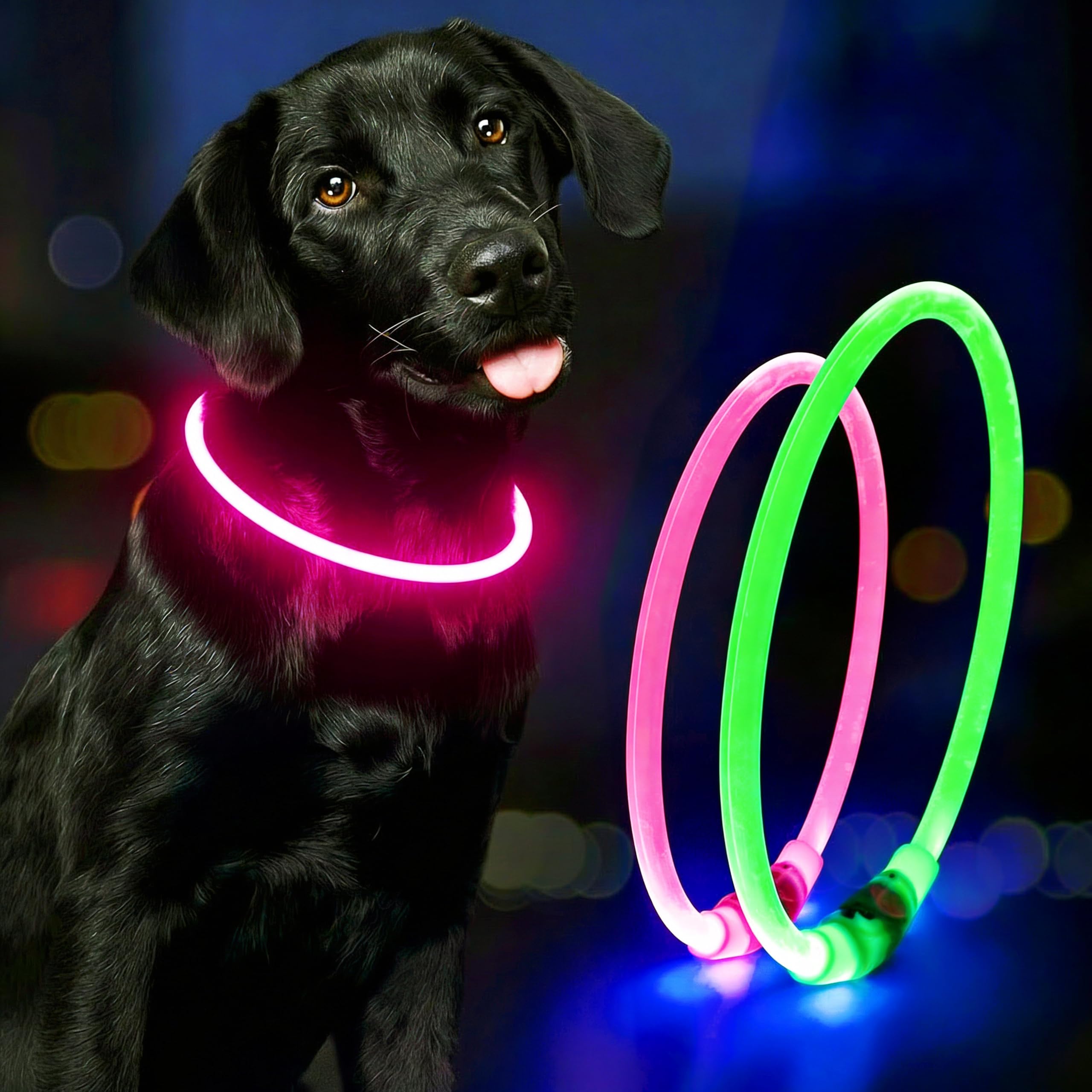 Light up Dog Collar Rechargeable USB illuminous Flashing Dog Collar for Dark, Glow Dog Collars Night Walking Light for Visibility & Safety Reflective Gear, Cut to Size for Small Dogs & Puppies