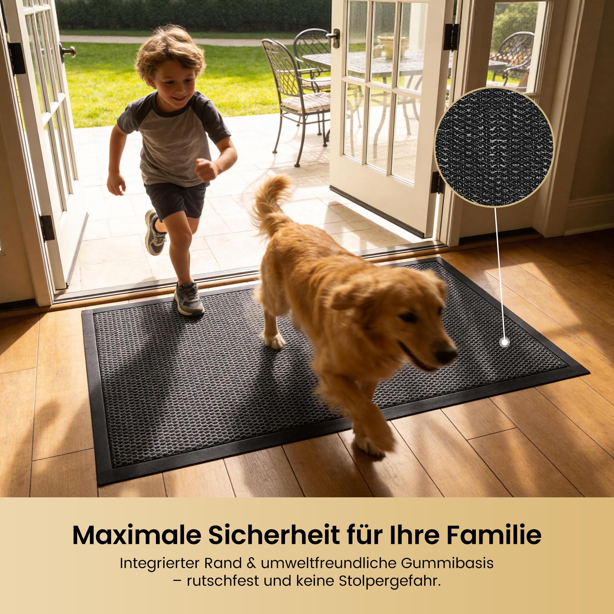 Fußmatte Außen rutschfest 60x90cm, Abtreter Fussmatte Aussen wetterfest Schmutzfangmatte waschbar Türmatte Outdoor, Eingangsteppich Draußen Fußabtreter für Innen, Außen, Haustür, Dunkelgrau