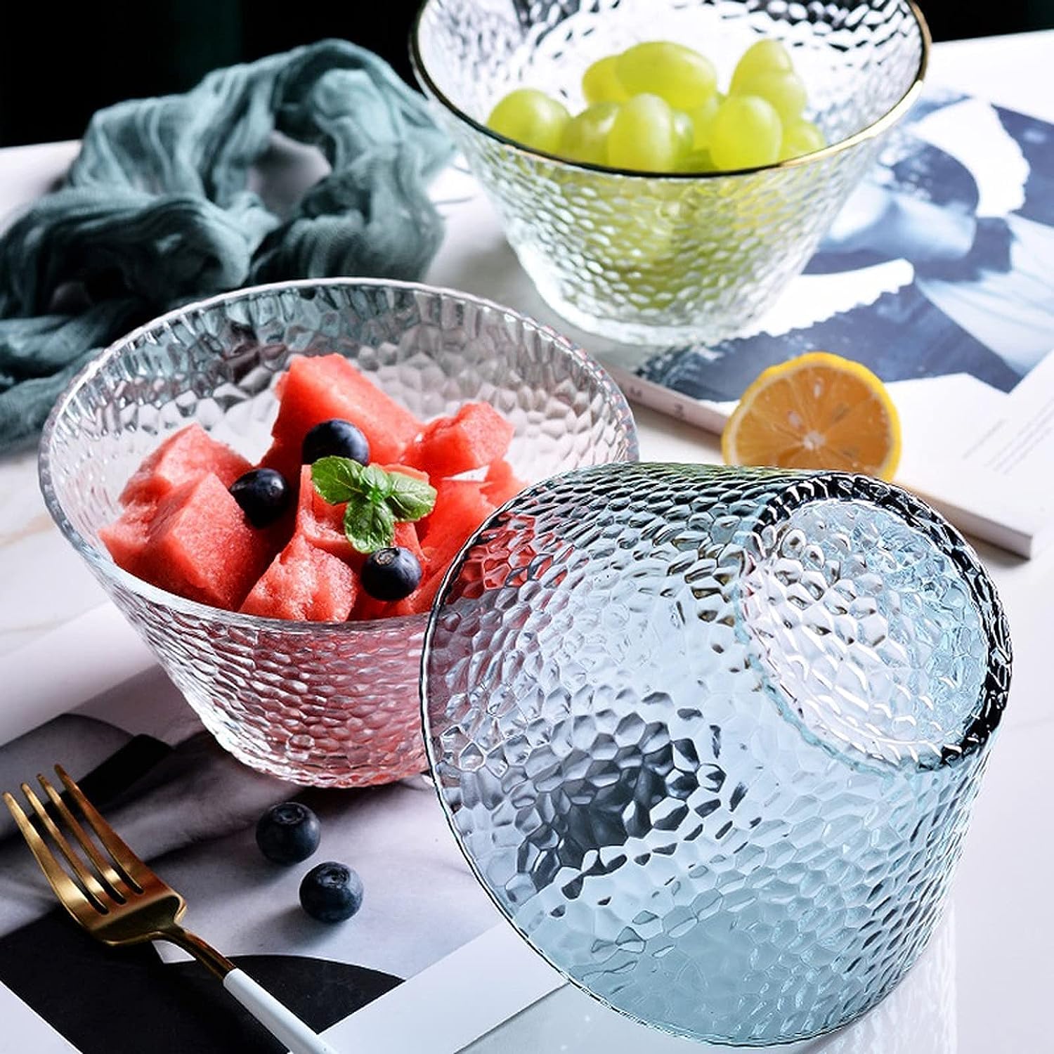 Saladier Bol à fruits, saladier, bols en verre Bols en verre Bol à salade rond en verre for la maison Bordure dorée Assiette à dessert et à fruits Bol en verre simple Vaisselle Ustensiles de cuisine B