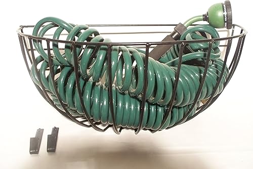 Bosmere Soporte de pared para manguera de bobina grande con ganchos, se adapta a mangueras de bobina de hasta 75 pies, acero resistente a la