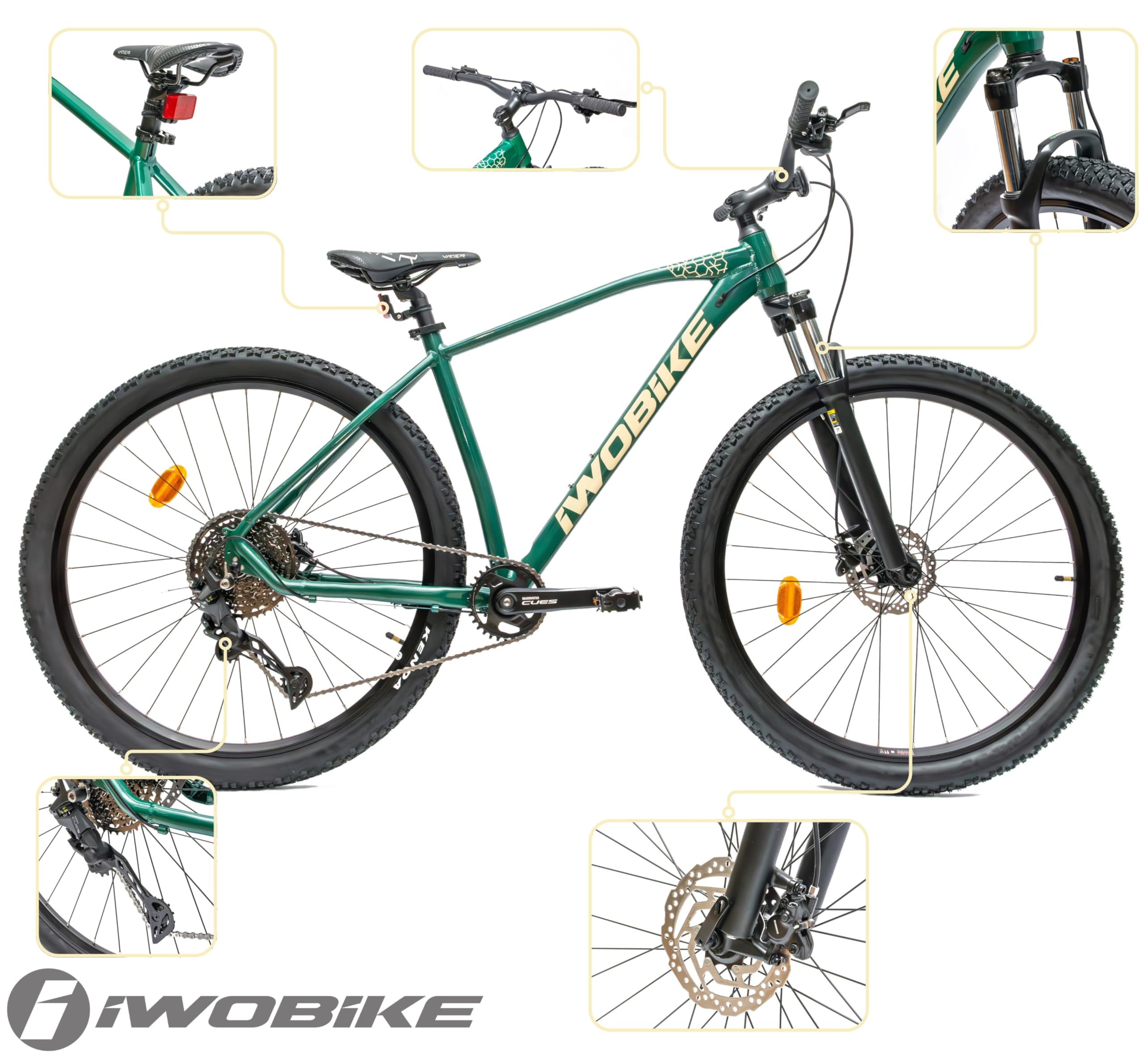 Rower Górski MTB, 29 Cali, Zielony Połysk z Żółtymi Akcentami | Rower Górski MTB, 29 Cali, Zielony Połysk z Żółtymi Akcentami, Męski, 11-Biegowy, Aluminiowa Rama 19", Amortyzacja SR amortyz