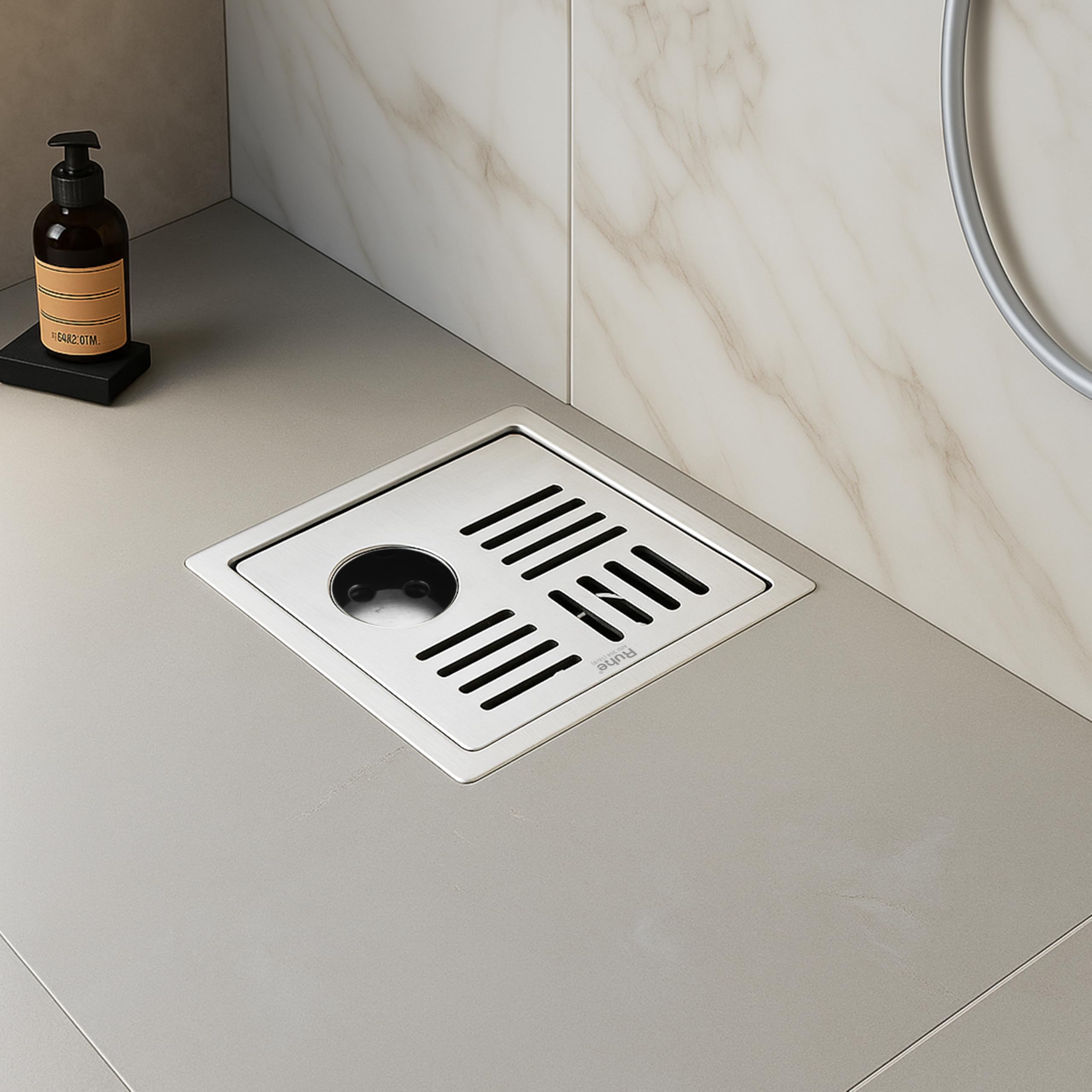 Ruhe® Ruby Exclusive Square Flat Cut Floor Drain | 304-Grade Stainless Steel Drain Jali | 5 x 5 inches | Floor Drainer with Cockroach Trap/Jali & Hole