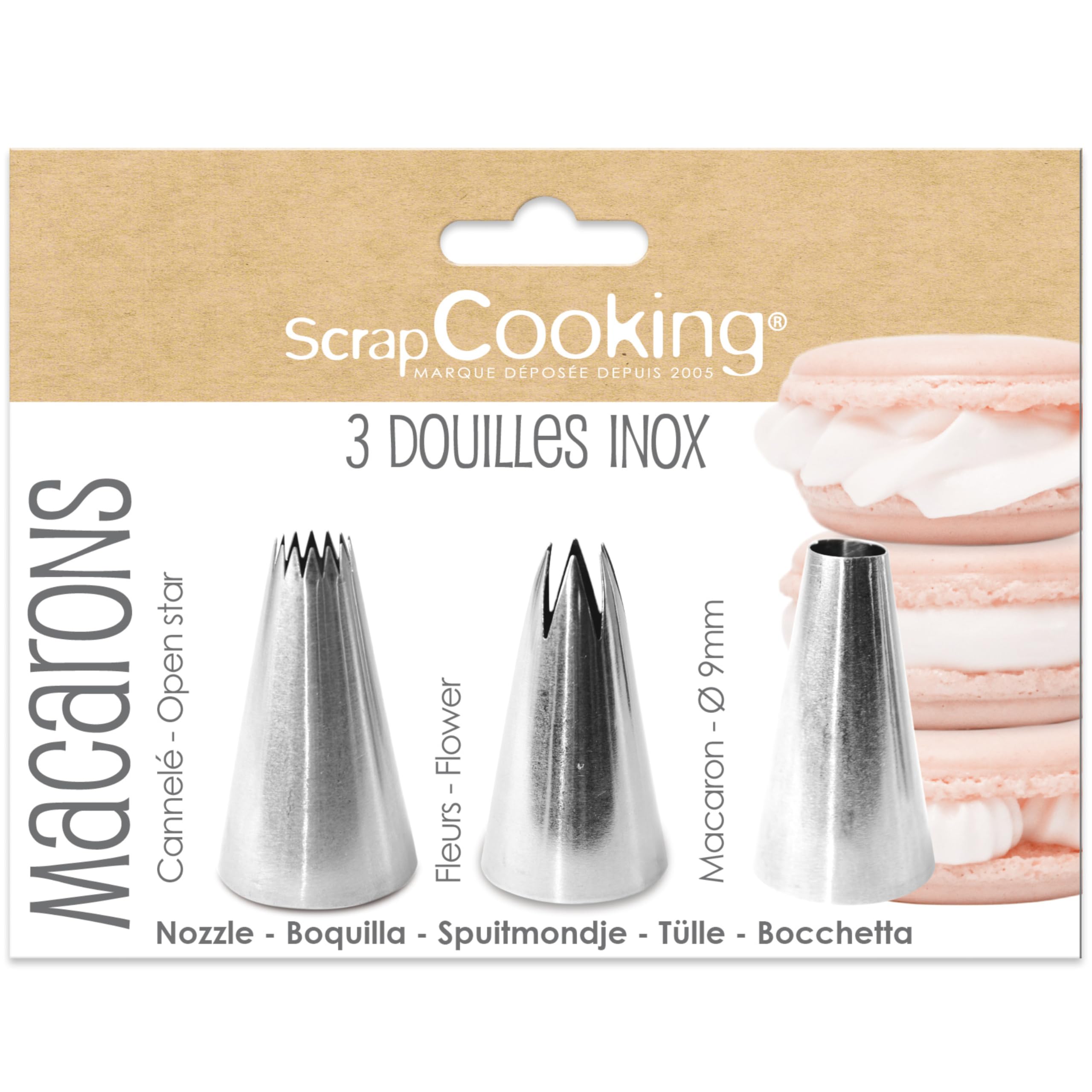 Scrapcooking Edelstahl - 3Er-Set Spritztüllen Für Macarons - Professionelle Qualität - Rundtülle, Sterntülle, Blumentülle - Für Spritzbeutel - Kuchen- Und Dessertdekoration - 1832