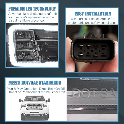 Miniatura 5 de VLAND Conjunto de faros LED compatible con GMC Sierra 1500, 2500HD, 3500HD 2007-2013, Plug and Play, Reflector