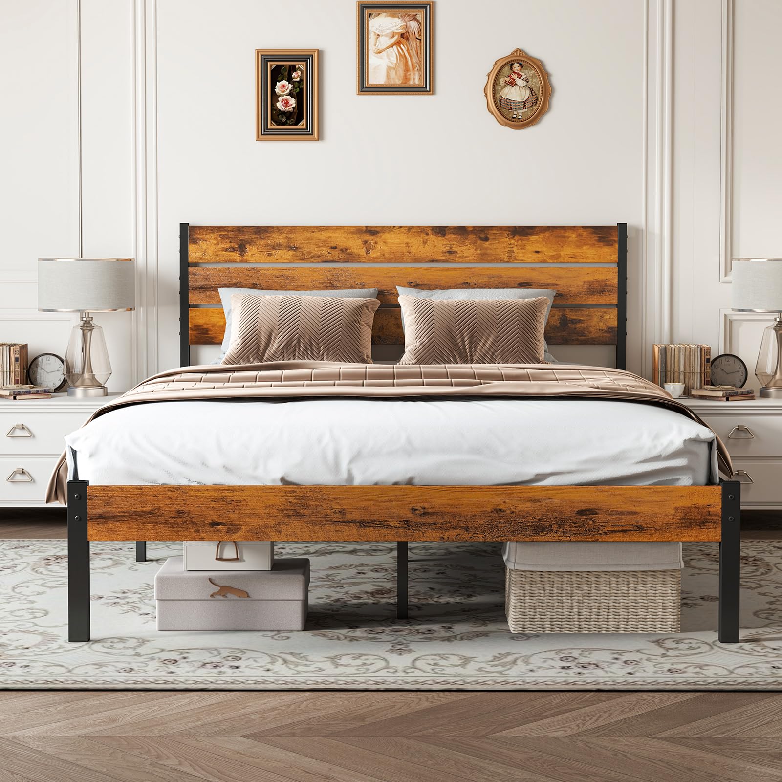 Sweetcrispy Queen Size Bed Frame with Headboard