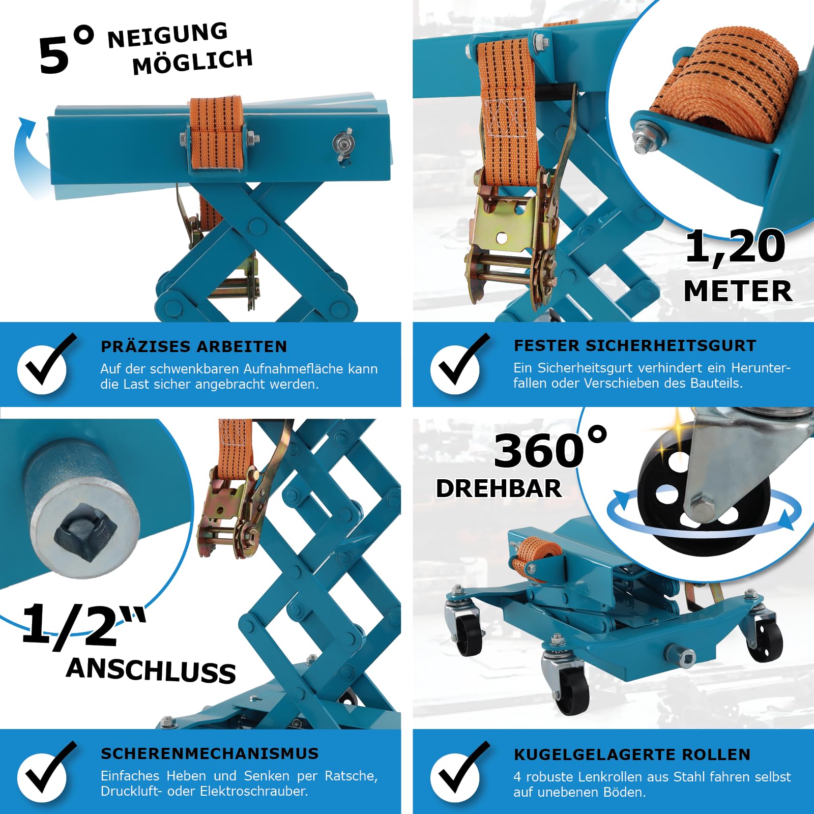 Bituxx Getriebe Heber Scherenheber Hebewerkzeug Werkstattheber Scherenwagenheber Kompakter Scheren-Getriebeheber KFZ 200Kg 185mm - 580mm 1/2"