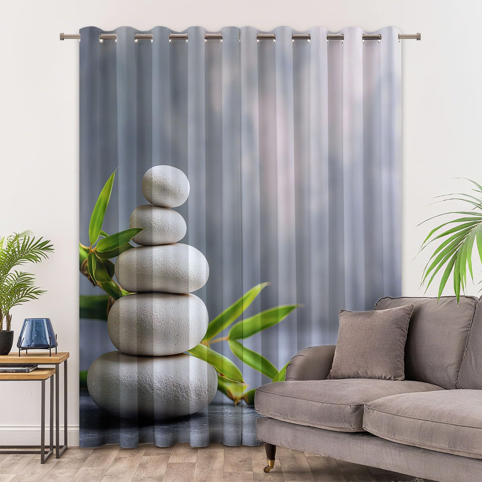 Zestaw 2 zasłon zaciemniających z oczkami 91,5 x 214 cm (szer. x wys.), proste Zen eleganckie, izolujące termicznie, odporne na zimno, jasnoszare, poliester, zestaw 2 sztuk