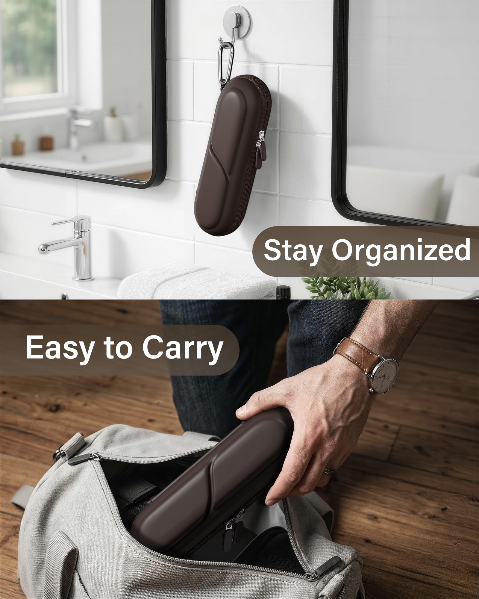ProCase 歯ブラシケース 携帯用 コンパクトな旅行用 EVA製 Oral-B Philips対応 - チョコレート | 電動歯ブラシケース,アクセサリー収納付き,多機能,軽量,耐久性,持ち運び便利,出張や旅行に