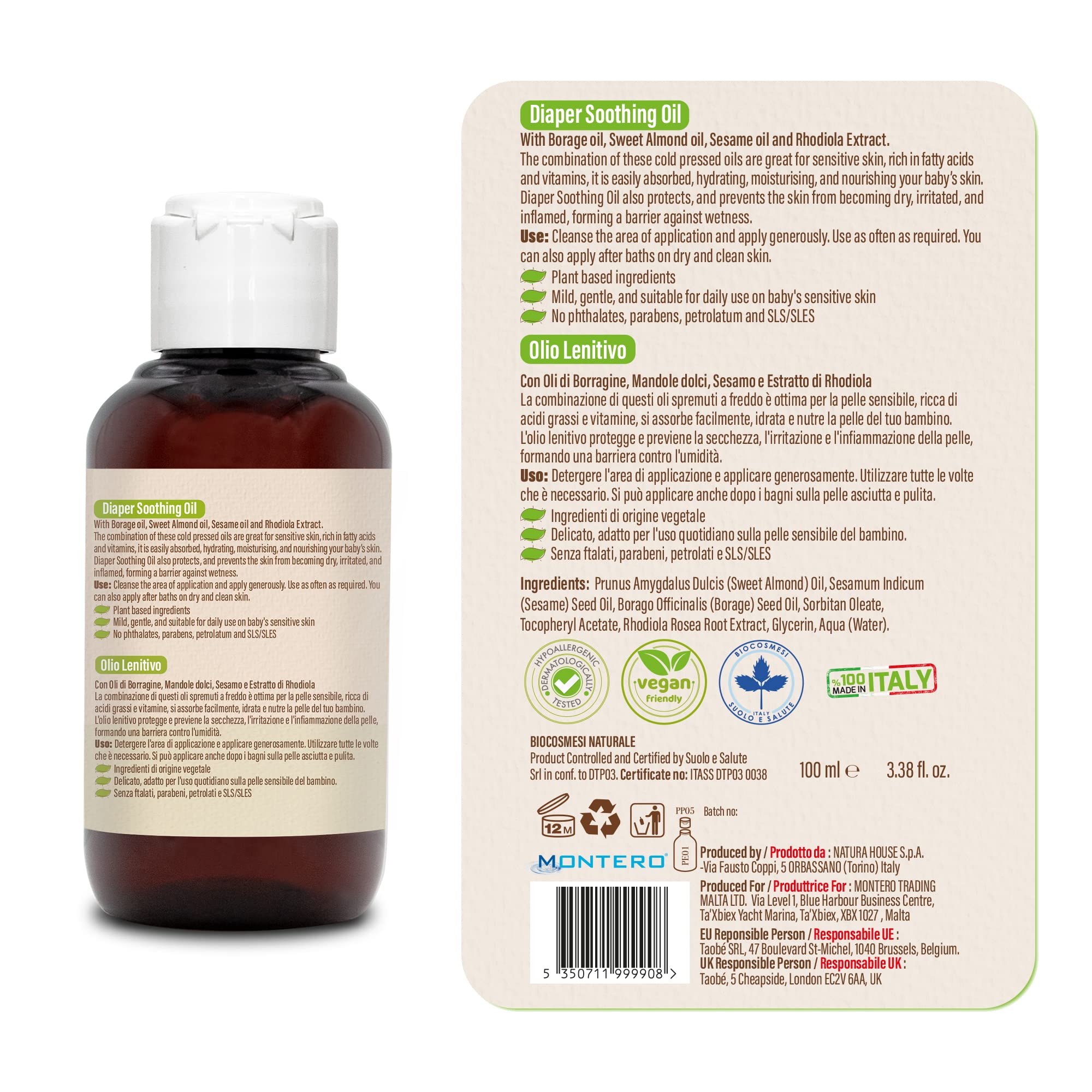 Evomere bebe Diaper Soothing Oil for Babies and Kids, Bio, No fragrance, Hypoallergenic 100 mL / 3.38 fl. oz.