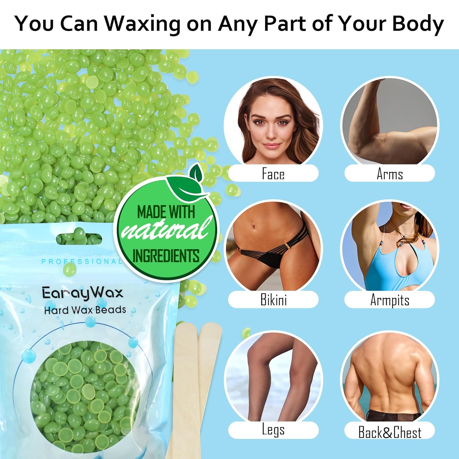 Waxing Kit for Women Men, Wax Warmer Hair Removal at Home with Hard Wax Beads & Silicone Pot, Suitable for Sensitive Skin Brazilian Bikini, Facial, Underarms, Legs, Full body - Image 6