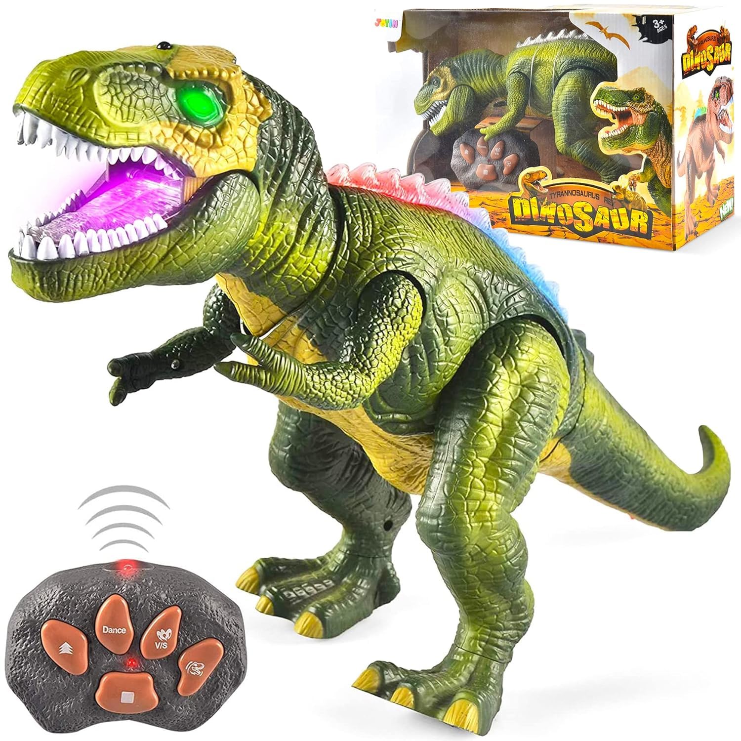 4AJ BAZAAR LED Light Up Remote Control Dinosaur Walking And Roaring Realistic T-Rex Dinosaur Toys With Glowing Eyes, Walking Movement, Shaking Head For Toddlers Boys Girls, Multicolor