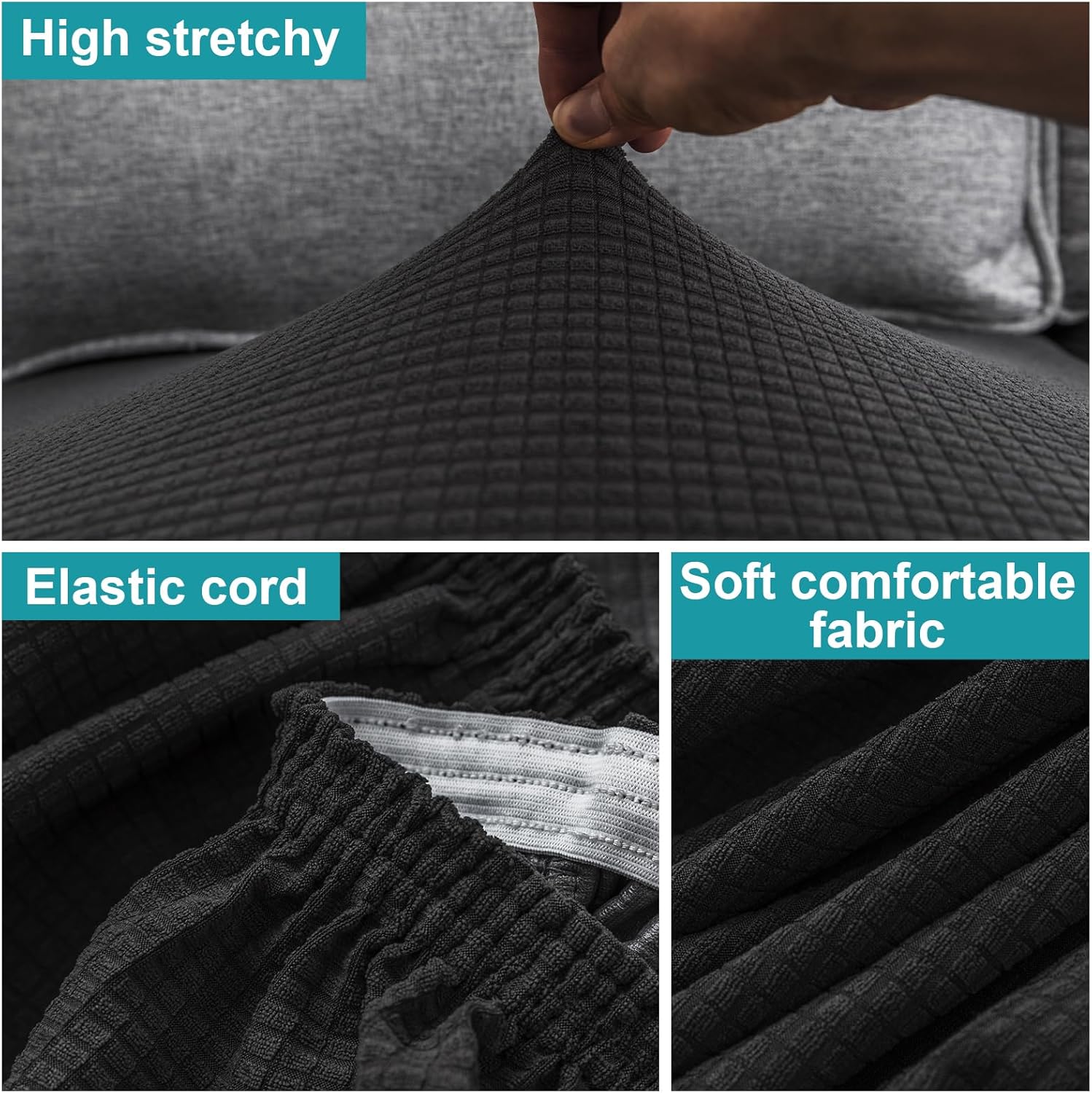 LiveGo Patio Sofa Cushion Cover Outdoor Waterproof Cushion Cover Replacement Patio Furniture Cushions Couch Slipcovers Chair Seat Cover Soft Flexibility Protector (6, Black)