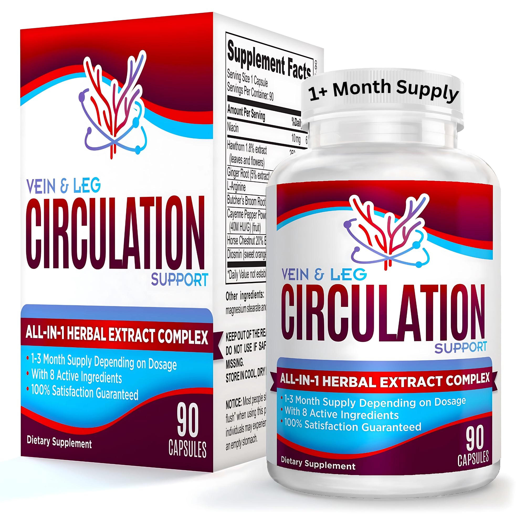 Vein & Leg Circulation Supplement (All-in-1) Health Support with 8 Active Ingredients | Blood Circulation Booster Formula | Leg & Vein Supplements | 1-Month Supply | 90 Capsules