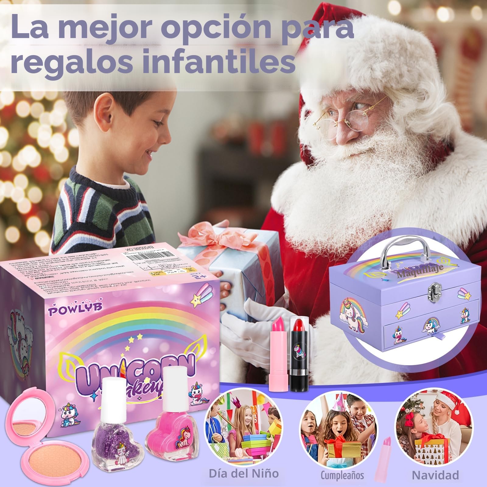 Kit de Maquillaje Niñas- 68 PCS Lavable de Maquillaje, Regalo de Princesa para Niñas, Juguete de Maquillajepara cumpleaños 3 4 5 6 7 8 9 10 Años