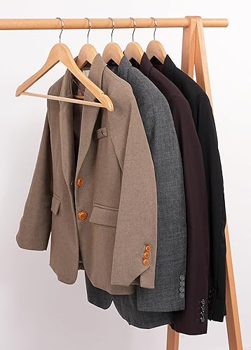 Miniatura 6 de Perchas de madera, paquete de 10 perchas de madera antideslizantes con gancho giratorio de 360 y muescas, perchas duraderas y delgadas para camisa,