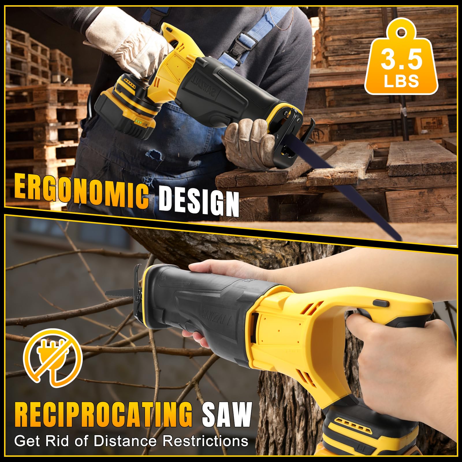 WingFly Reciprozaag voor Dewalt 18/20 V met 4 Zaagbladen - 2700 TPM