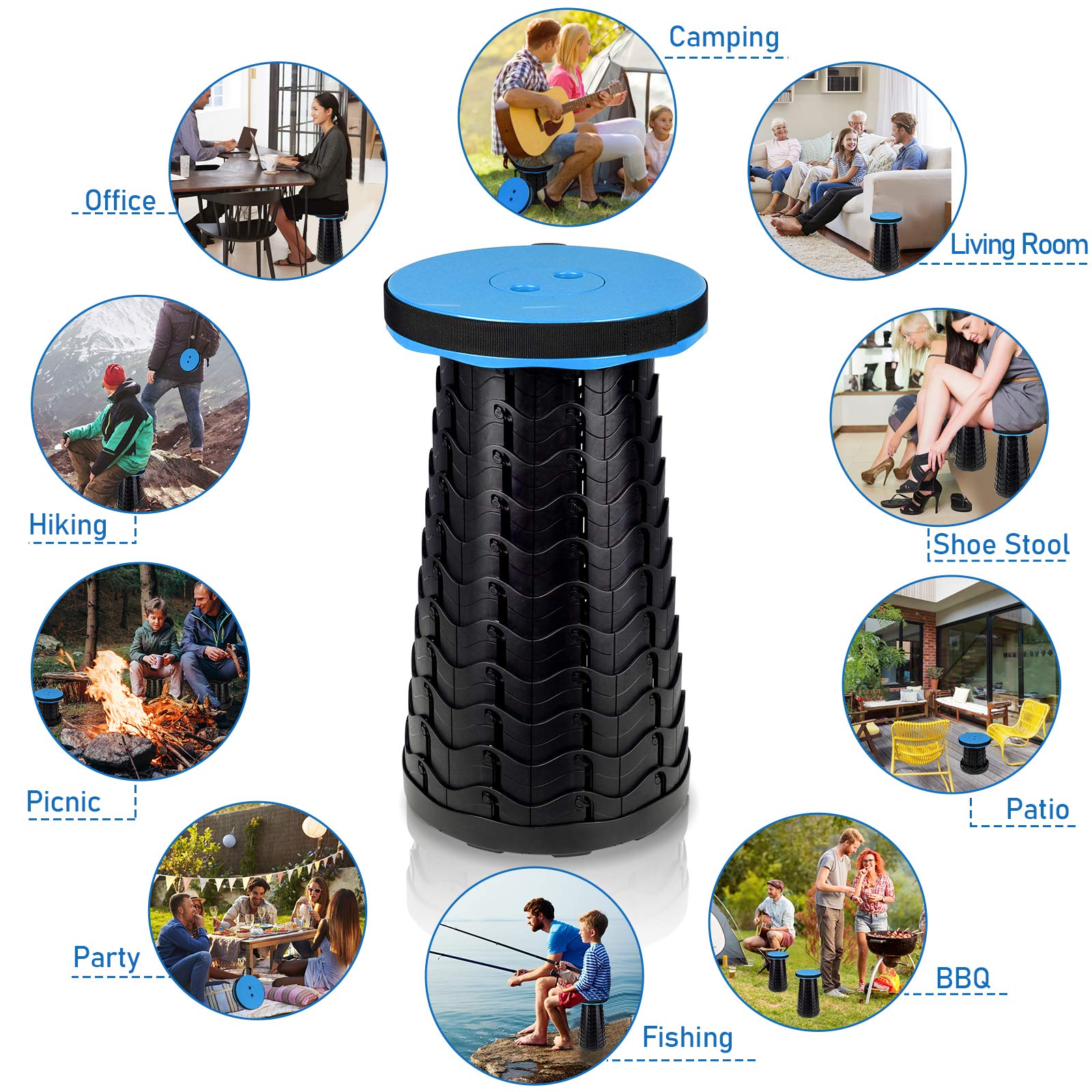 Sonnewelt 2 sgabelli pieghevoli portatili, leggeri e telescopici, regolabili in altezza, capacità di carico 180 kg, 6-44 cm, sgabello telescopico leggero, sgabello da campeggio