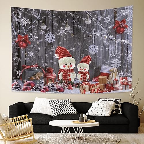 Miniatura 3 de LFEEY Divertido tapiz de muñeco de nieve de Navidad para niños, bolas rojas, regalos en invierno, copo de nieve, copo de nieve, tapiz para colgar en