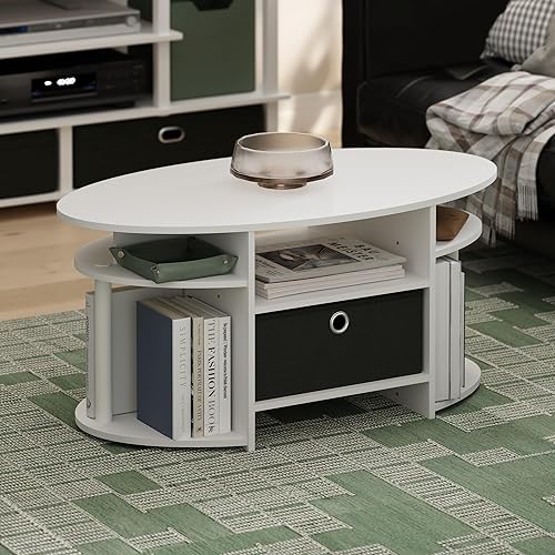 Miniatura 14 de Furinno Jaya Mesa auxiliar ovalada de diseño simple con cubo para sala de estar, nogal Nogal Negro/Negro/Negro,Americano/Cromo/Negro,Roble