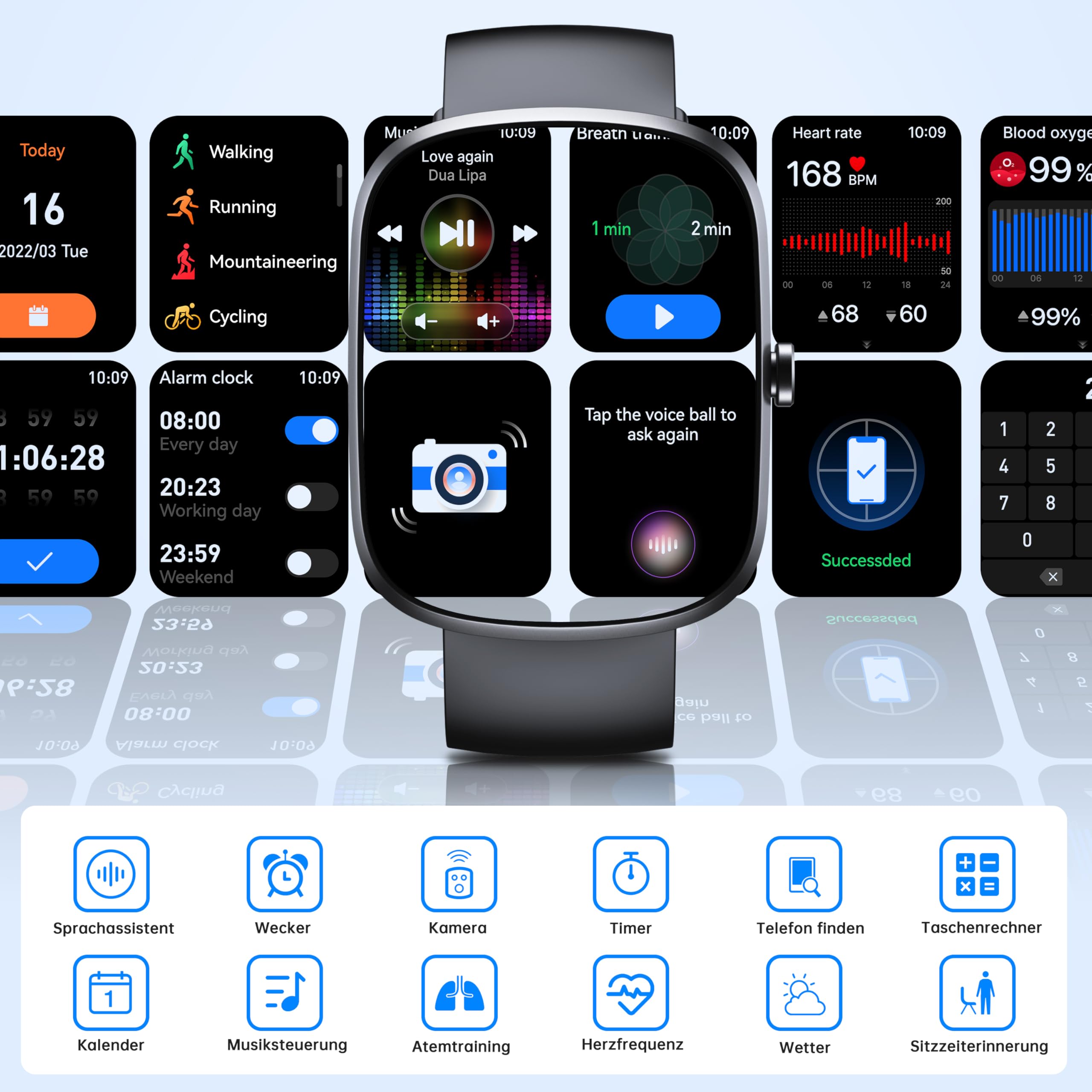 Smartwatch Herren Damen (Anruf Annehmen/Tätigen), 1.91" HD Touchscreen Smart Watch mit Herzfrequenz, 140+Sportmodi Fitnessuhr mit Schlafüberwachung/SpO2, IP68 Wasserdicht für iOS Android