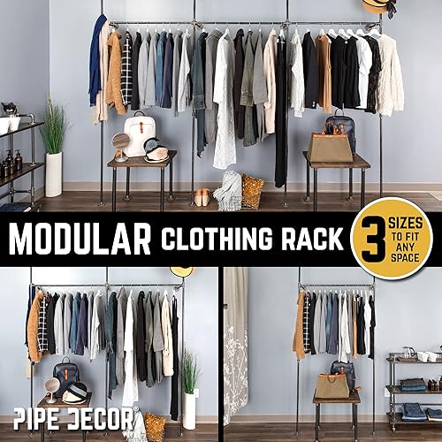 Miniatura 4 de PIPE DECOR Perchero modular montado en la pared y en el piso, 41 in W x 87.5 in H, Tubo de acero negro, accesorios y bridas, Diseño industrial y