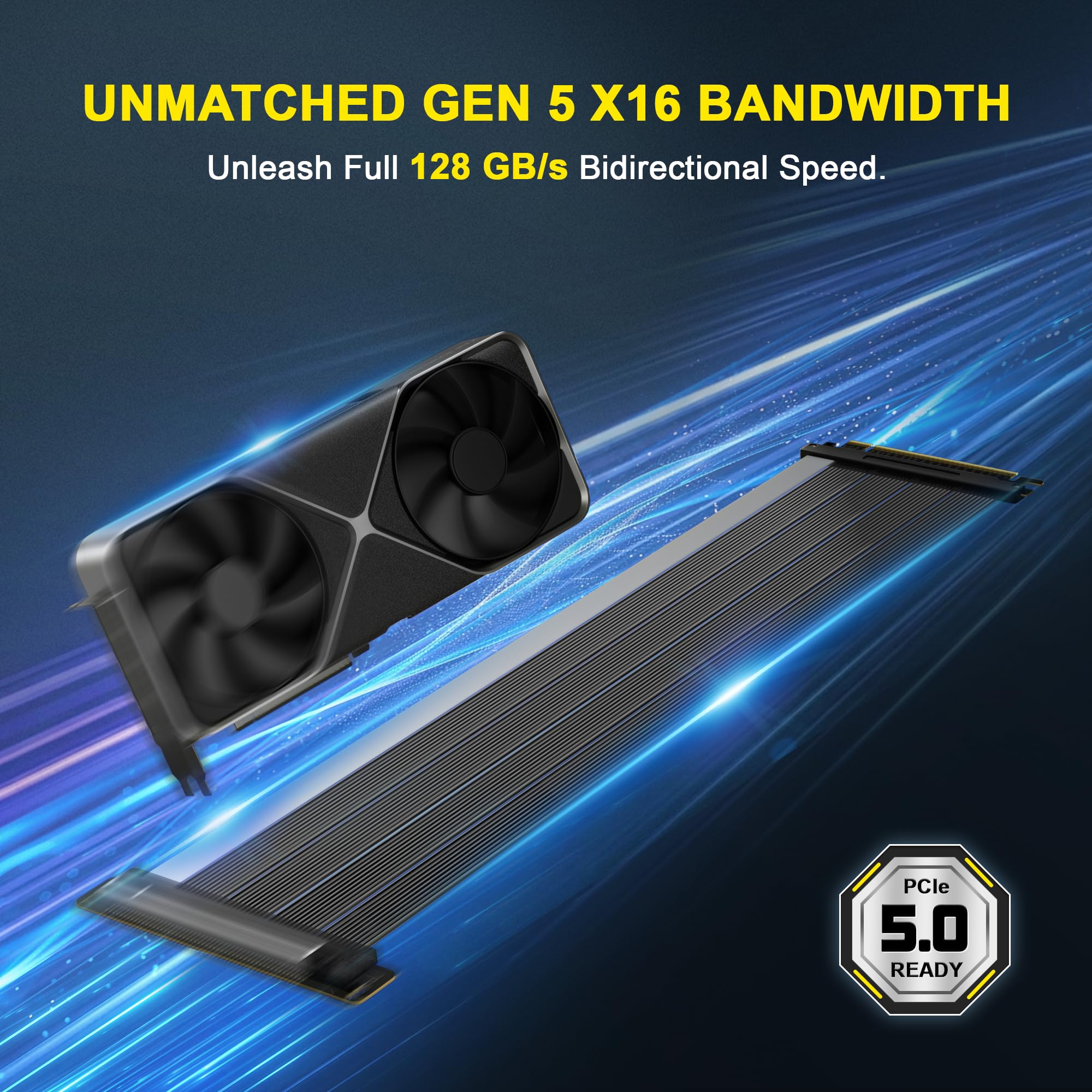 ULT-WIIQ Cavo riser 5.0 Gen 5 x16, cavo di prolunga GPU ultra flessibile da 128 GB/s per RTX 5090/5080 RX 9070, supporto verticale schermato per GPU per custodia ITX Mid Full Tower, 180° rettilineo-50
