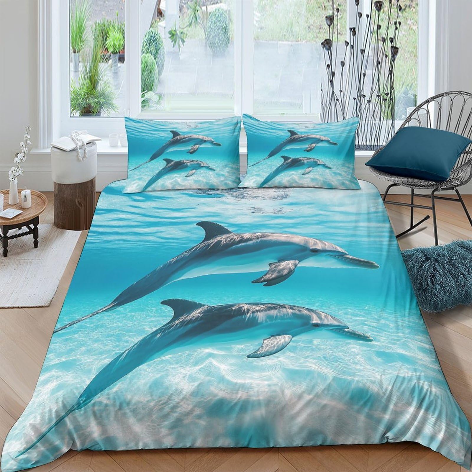 Ctjqhvkz Style-6 3D Printed Dolphin Ocean Fitted Sheet Microfiber Soft Anti-Slip Sea Life Mattress Cover For Bedroom Decor Single（135X200cm）
