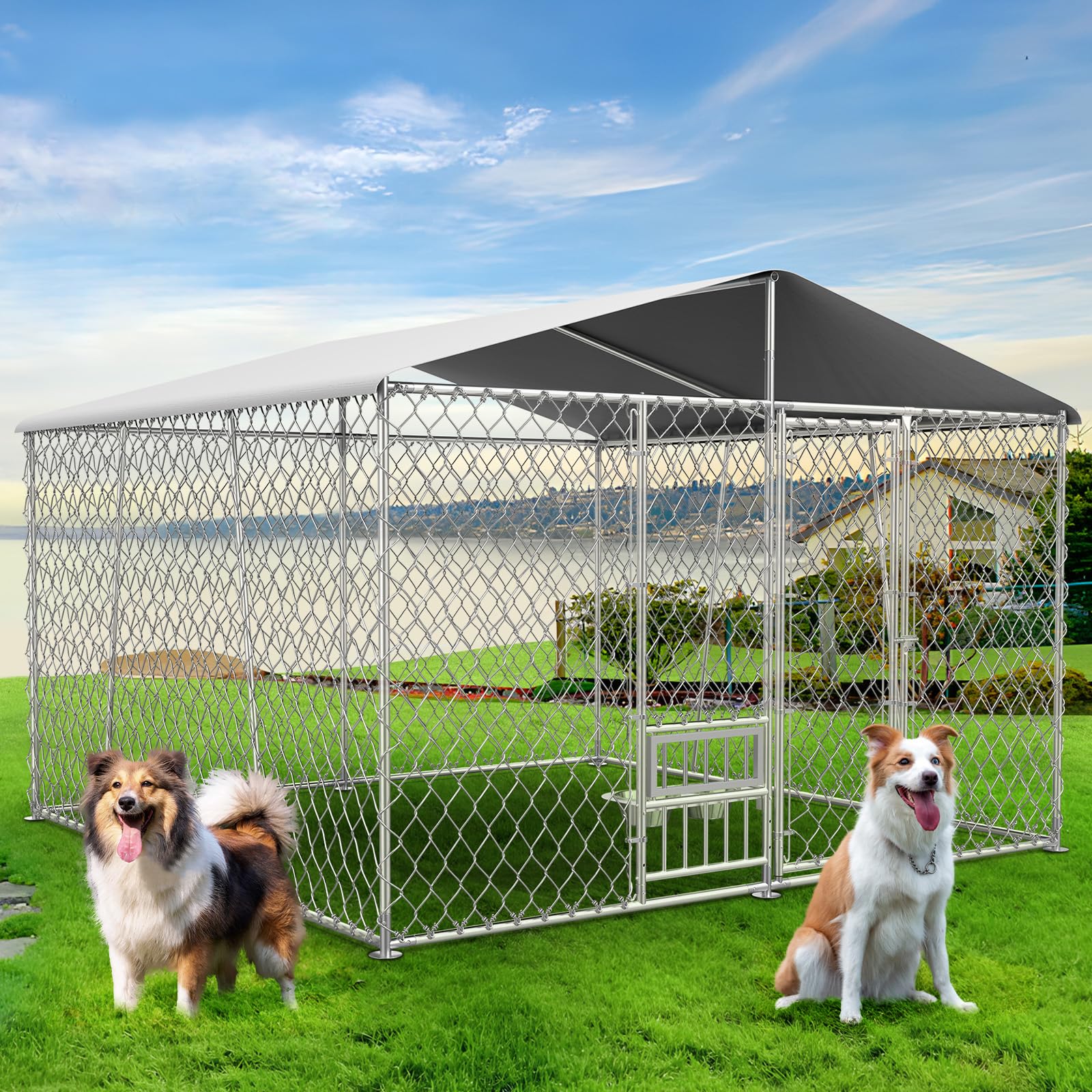 Shop chain link dog kennel with roof Online Sale 10 FT Large Outdoor Dog  Kennel with