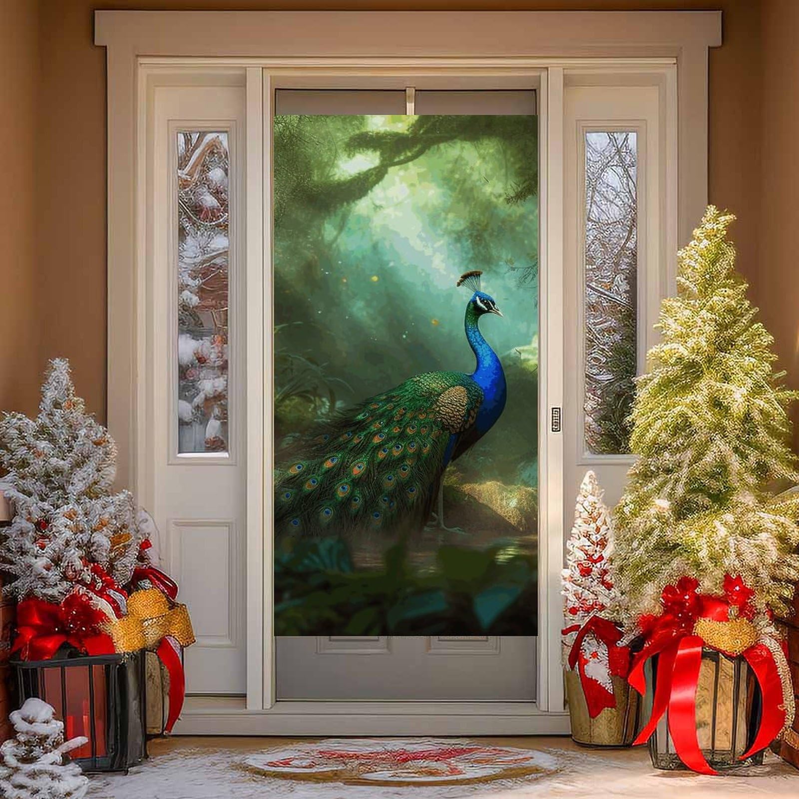 NONHAI Peacock Door Cover Decoration Welcome Door Banner Porch Sign Photo Background DoorCurtains for Doorway Privacy Window Curtain Porch Cover Indoor Outdoor Decor 70.9x35.4in