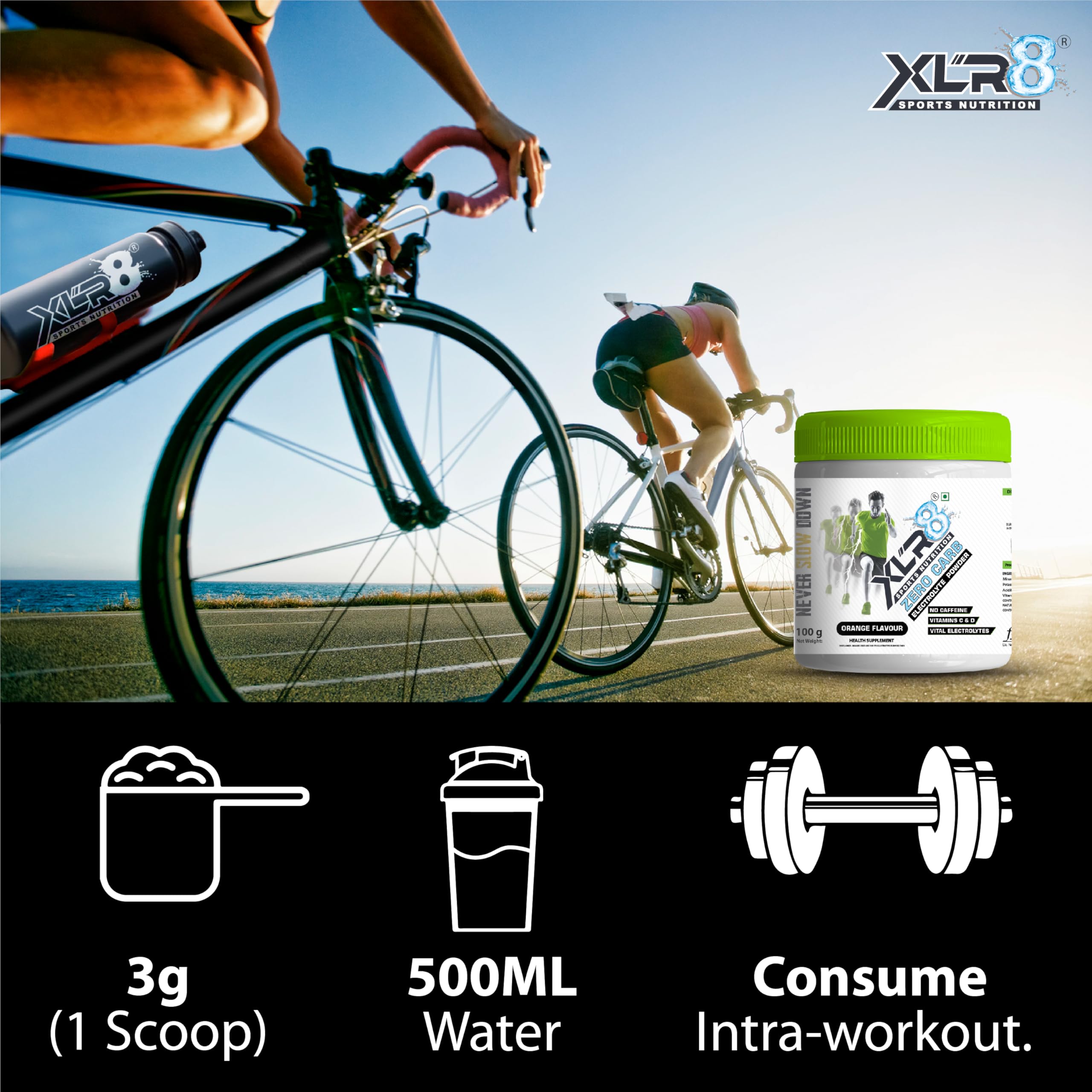 XLR8 Zero Carb Electrolytes Powder | Instant Hydration Drink with Zero Added Sugar | Sodium, Potassium, Magnesium, Zinc, Vitamin C & D | 100g | Orange 3