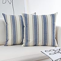 Vista 1 de JOJUSIS - Paquete de 2 fundas para cojines con diseño a rayas, estilo casa de campo, 18 x 18 pulgadas, azul