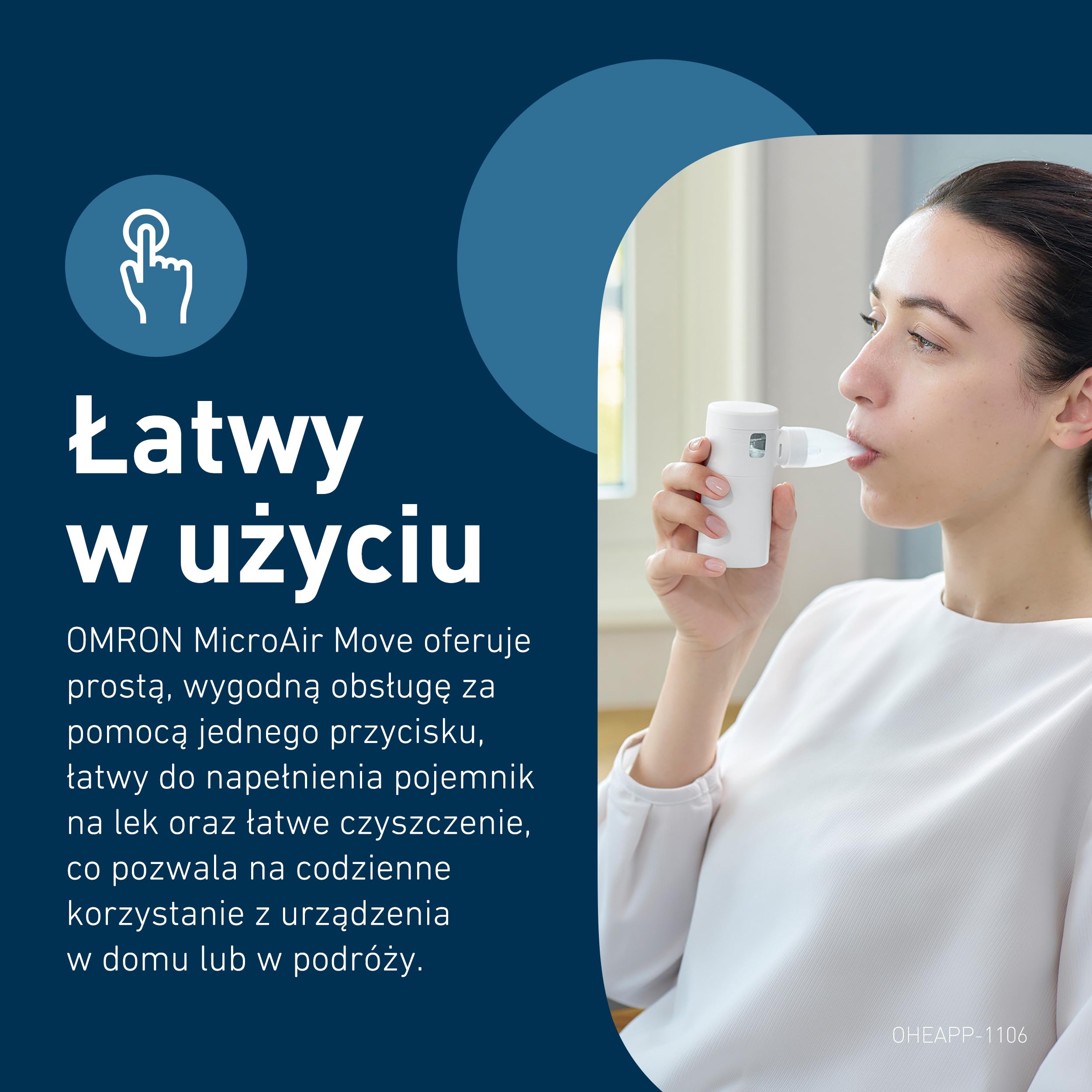 OMRON MicroAir Move Cichy Przenośny Nebulizator Inhalator Siateczkowy dla Dorosłych i Dzieci z Maskami i Ustnikiem Ładowany USB-C